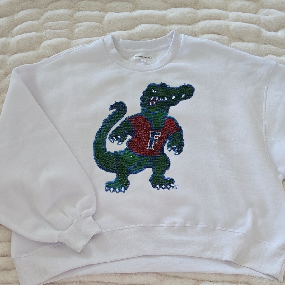 Stewart Simmons Gameday White Crewneck Sweatshirt with Sequined Gator
